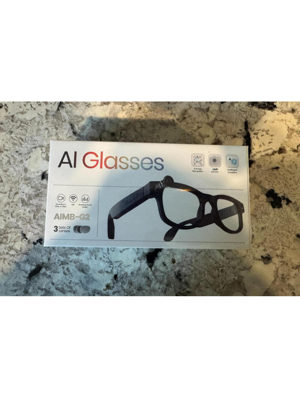 AIMB-G2 AI Smart Glasses 8MP Camera WiFi Video Recording 1080p w/ 3 Lens Set